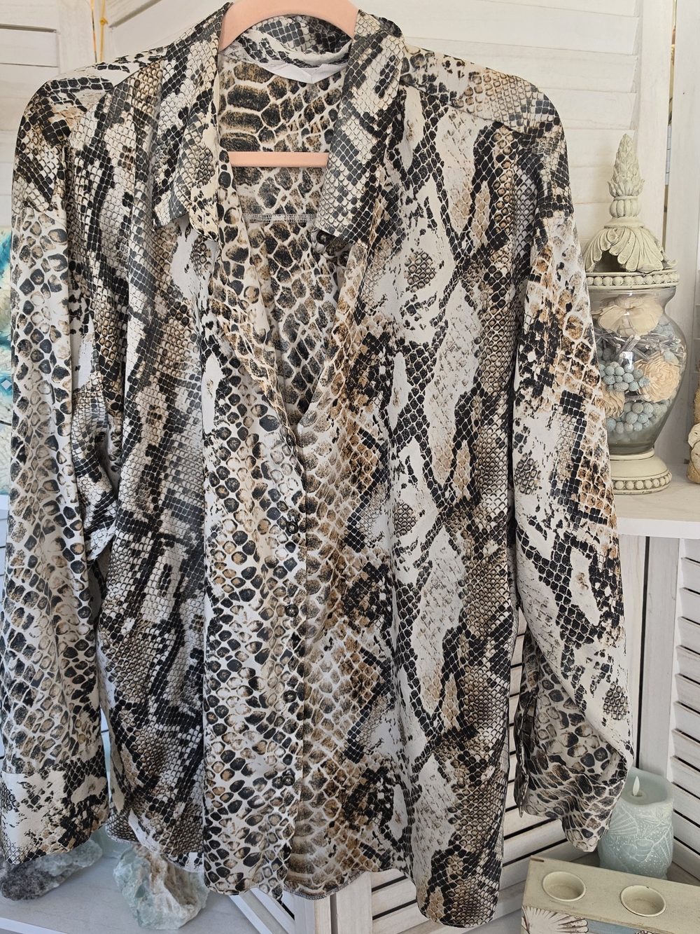 Primark Cares Snake Print Button Front Blouse XL Animal Print Long Sleeve Top